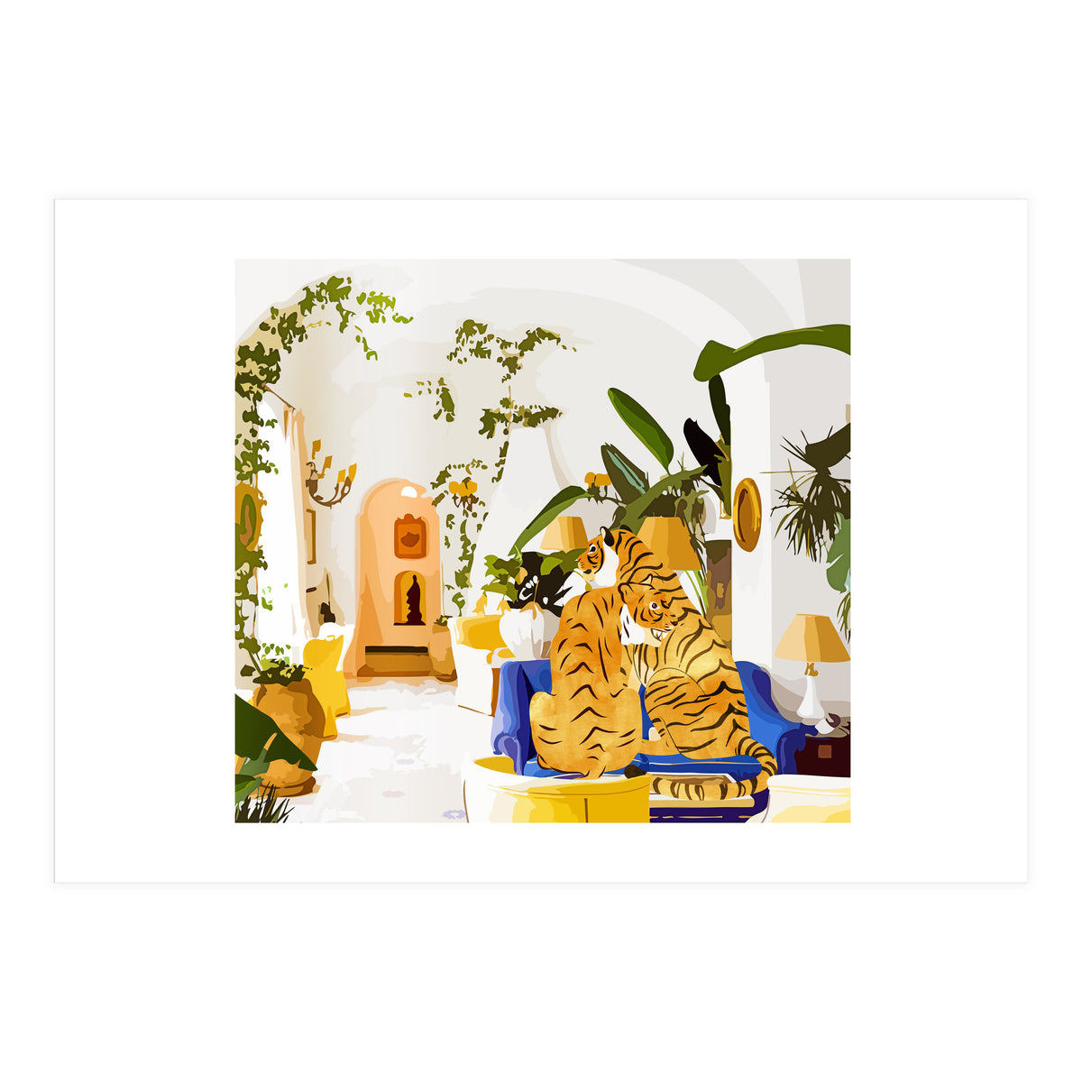 Tiger Reserve Villa | Bohemian Tropical Jungle Décor | Pastel Honeymoon Couple Love Wildlife (Print Only)
