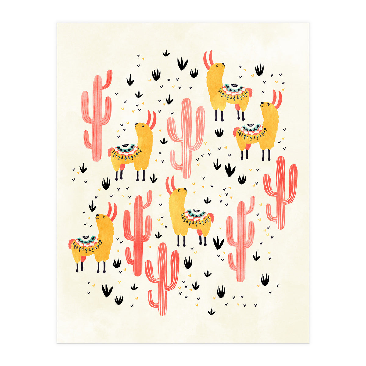 Yellow Llamas Red Cacti (Print Only)
