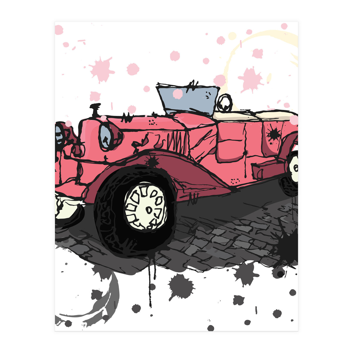 Vintage pink car sketch (Print Only)