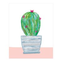 Painted Cactus In Blue Stripe Plant Pot (Print Only)