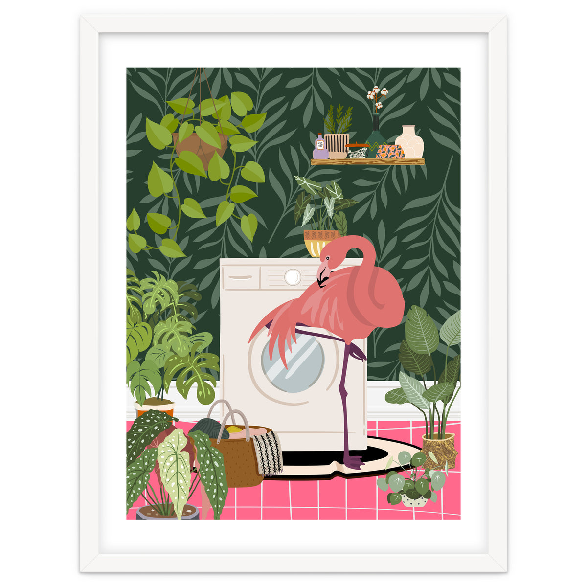 Flamingo in Jungle Laundry Room