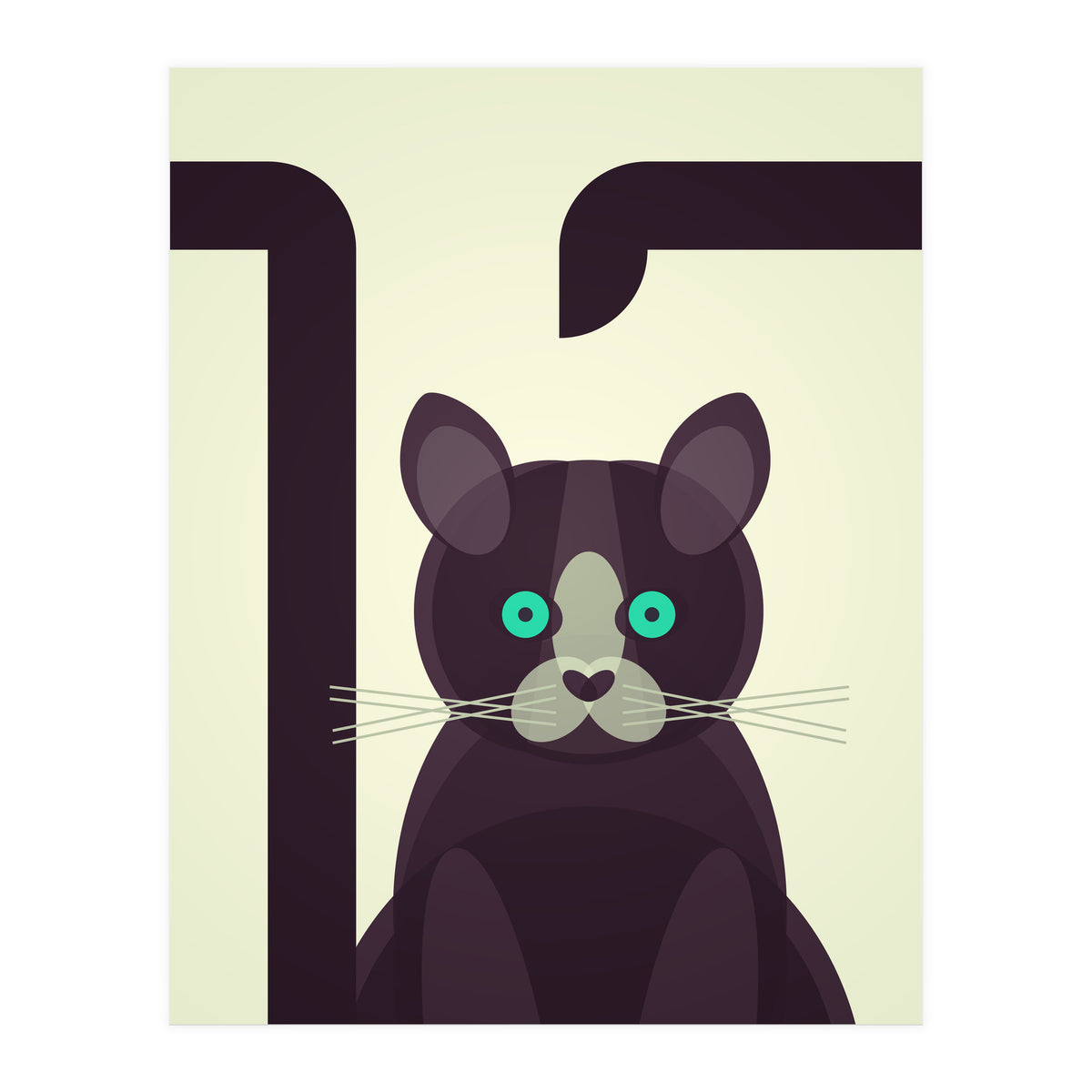 Mid Century Geometric Black Cat (Print Only)