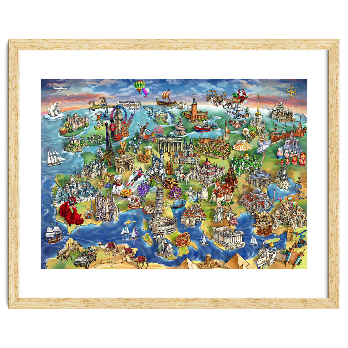 European World Wonders Illustrated Map