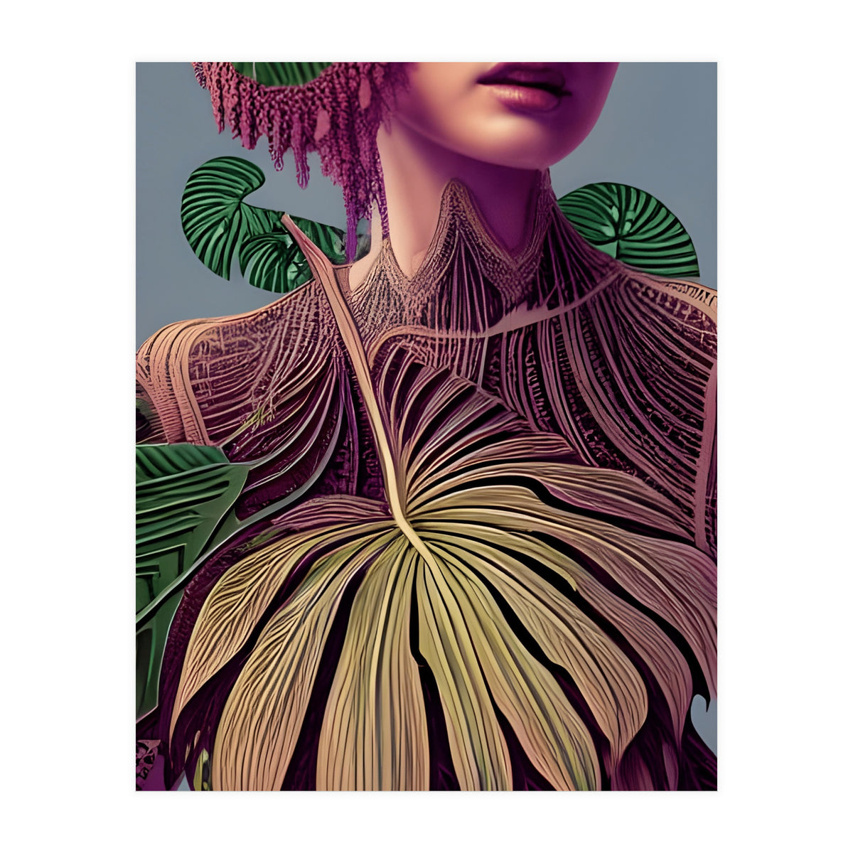 Woman in Monstera Deliciosa Leaves (Print Only)