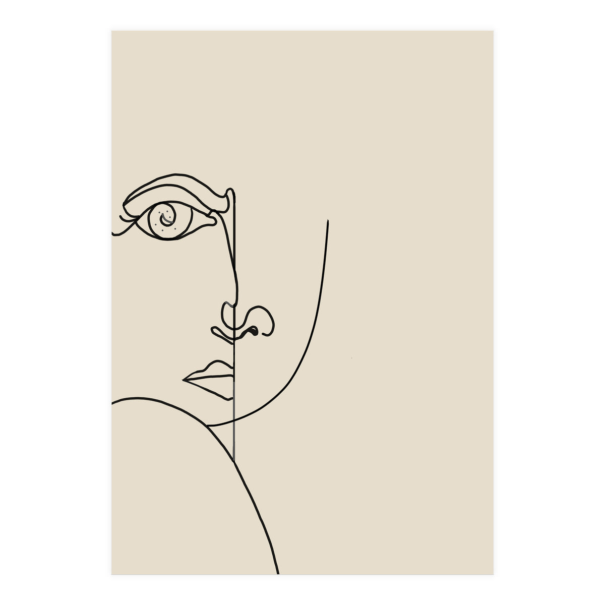 Looking Back : Moon Eyes, Abstract Face Line Art, Minimal Drawing Sketch People Scandinavian Neutral (Print Only)