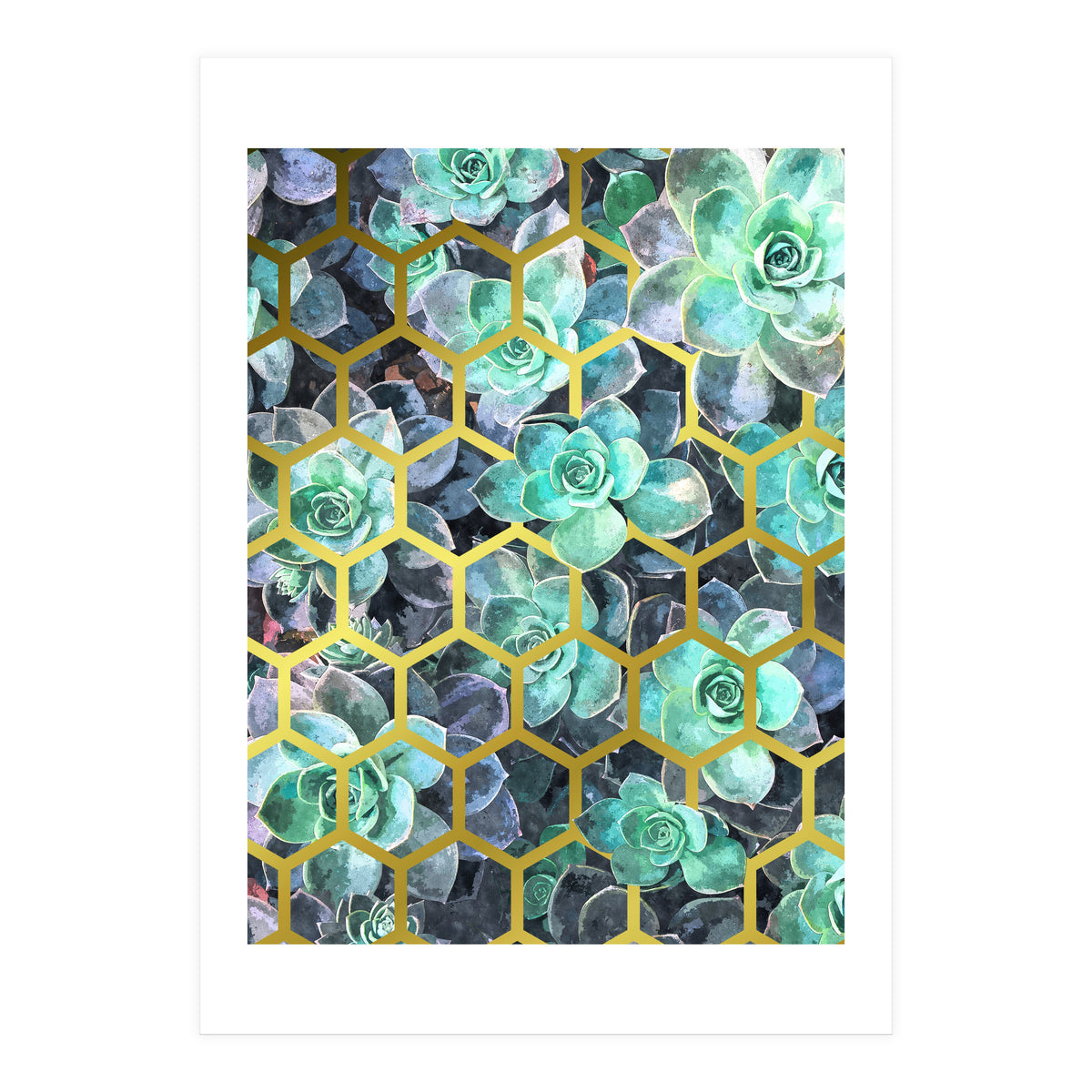 Succulents and Gold Geometric (Print Only)