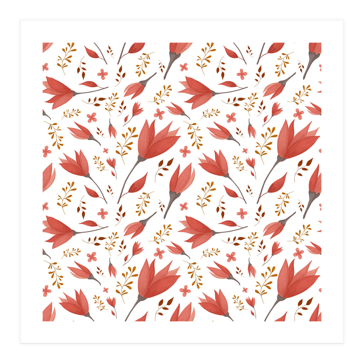 Delicate Autumn Floral Gouache Pattern Collection I (Print Only)