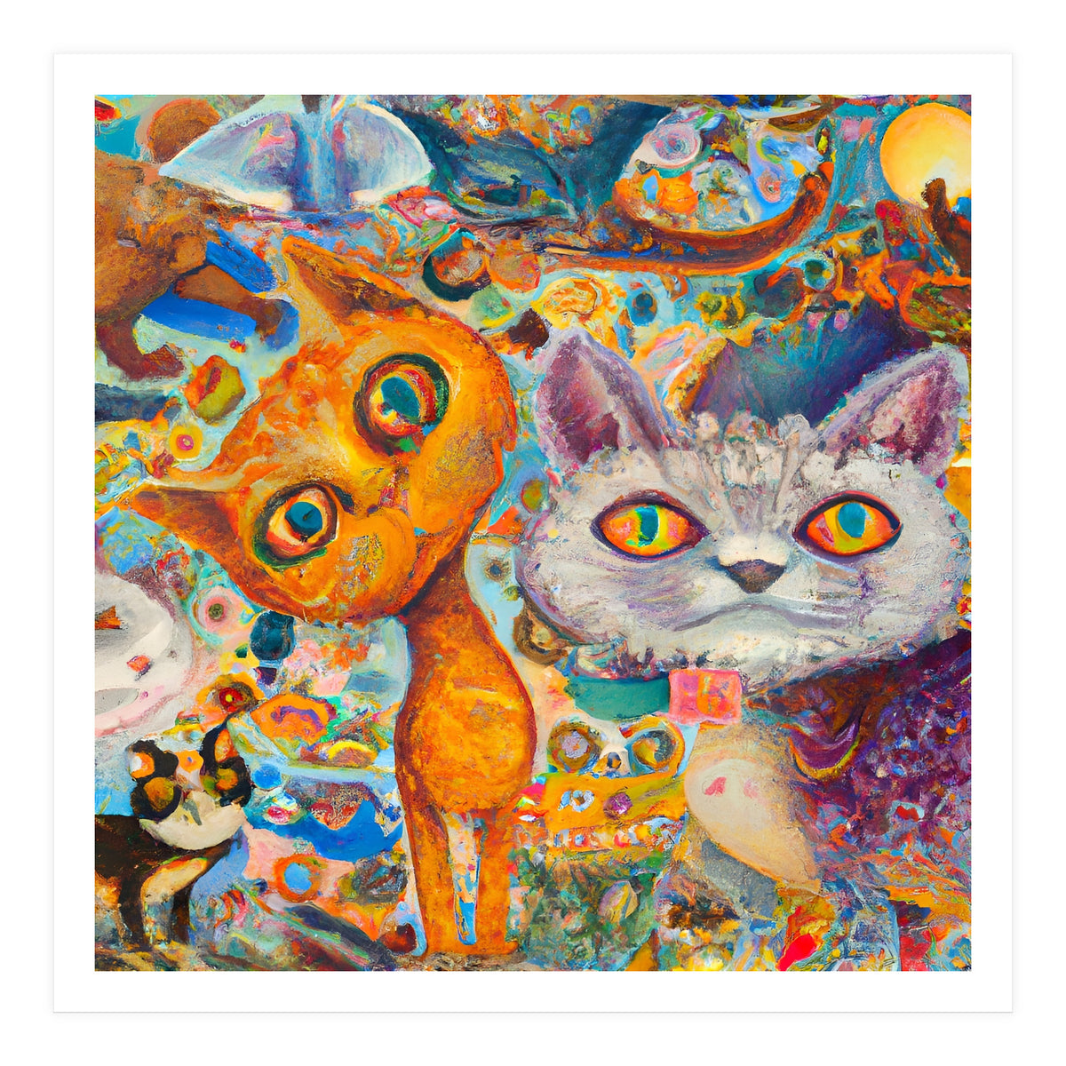 Chaotic and Colorful Fantasy Cat Collage 14 (Print Only)