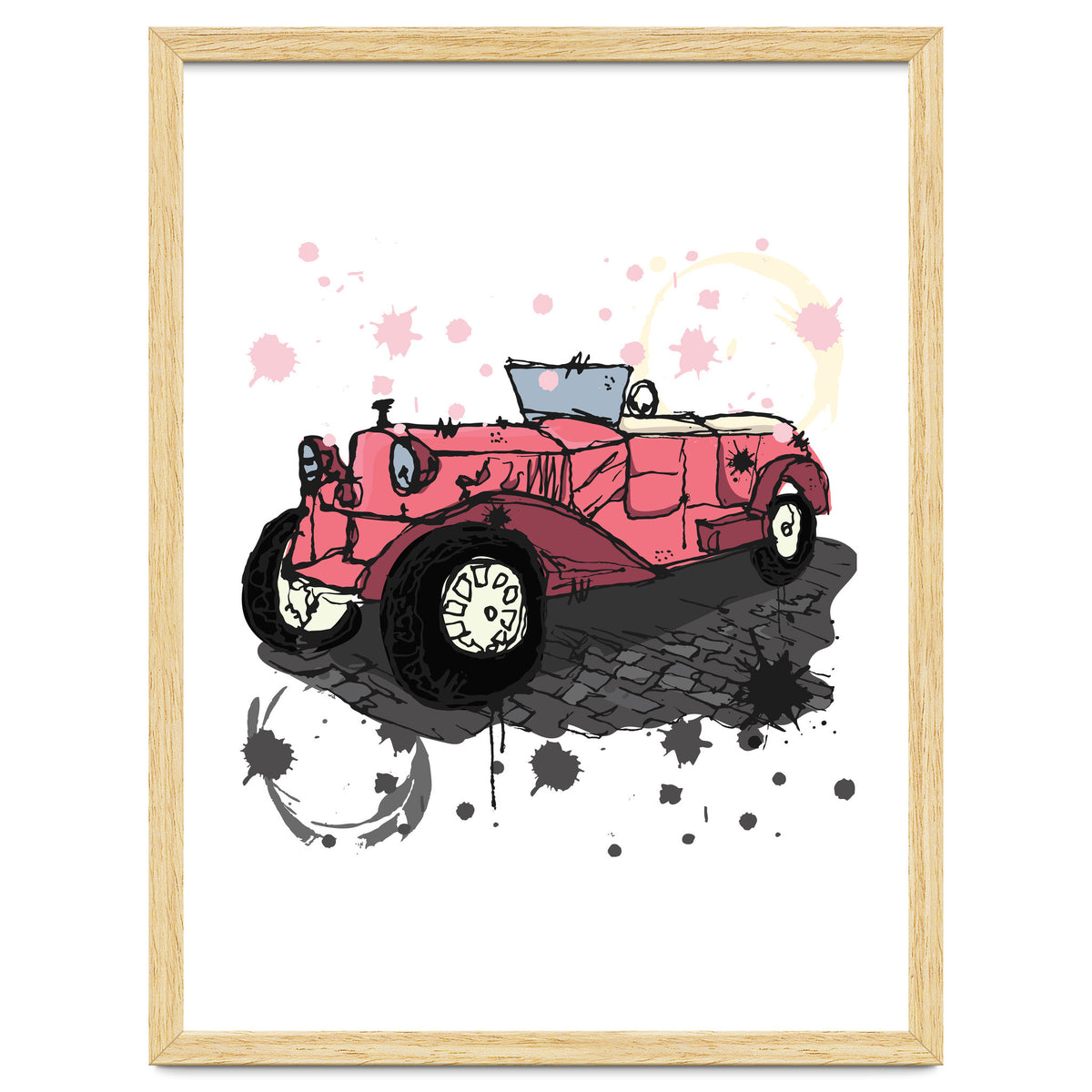 Vintage pink car sketch