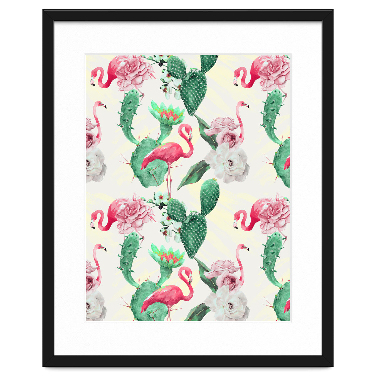 Flamingos, geometric and flowers