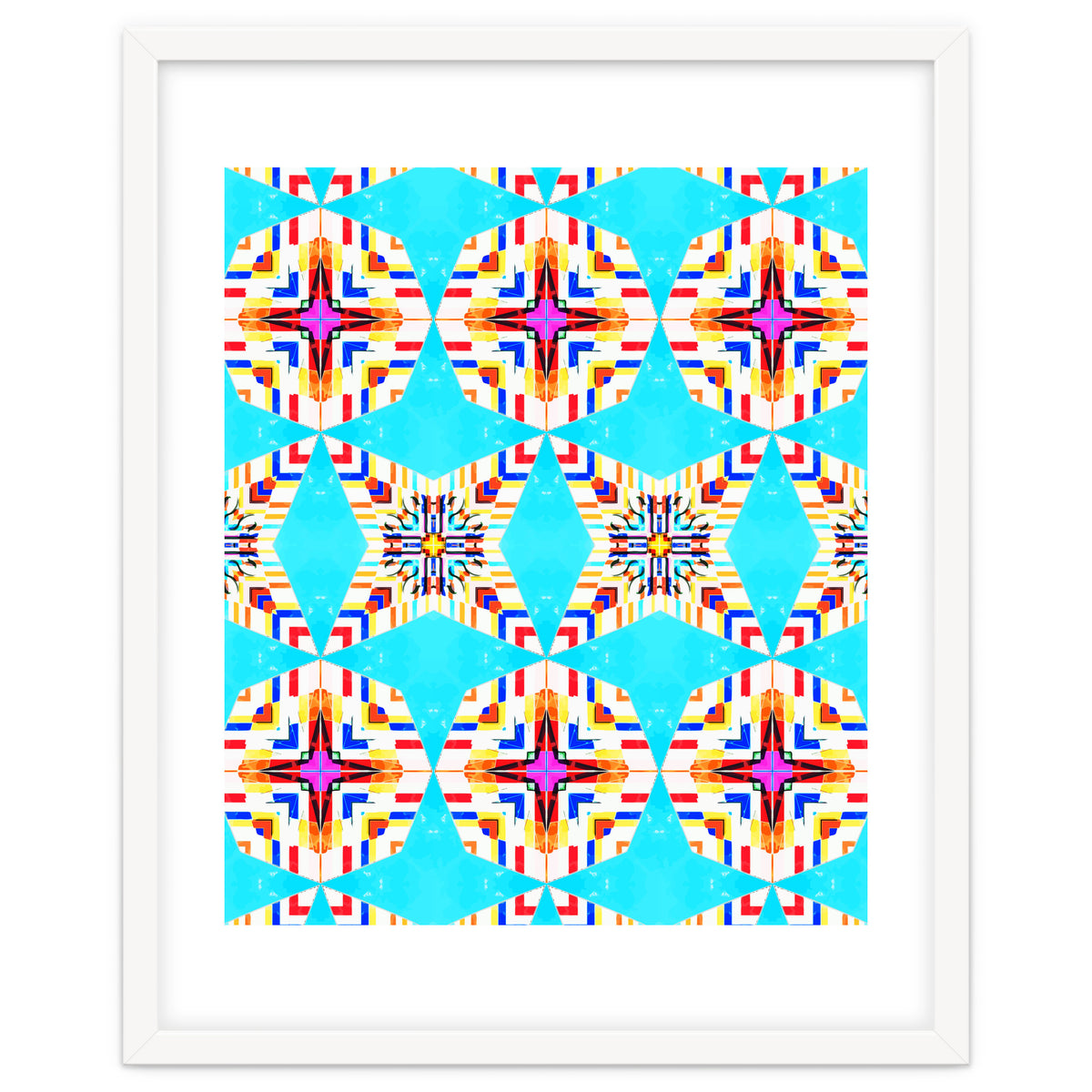 Exotic Tiles, Moroccan Teal Kaleidoscope Pattern, Turkish Bohemian Colorful Culture Eclectic Graphic