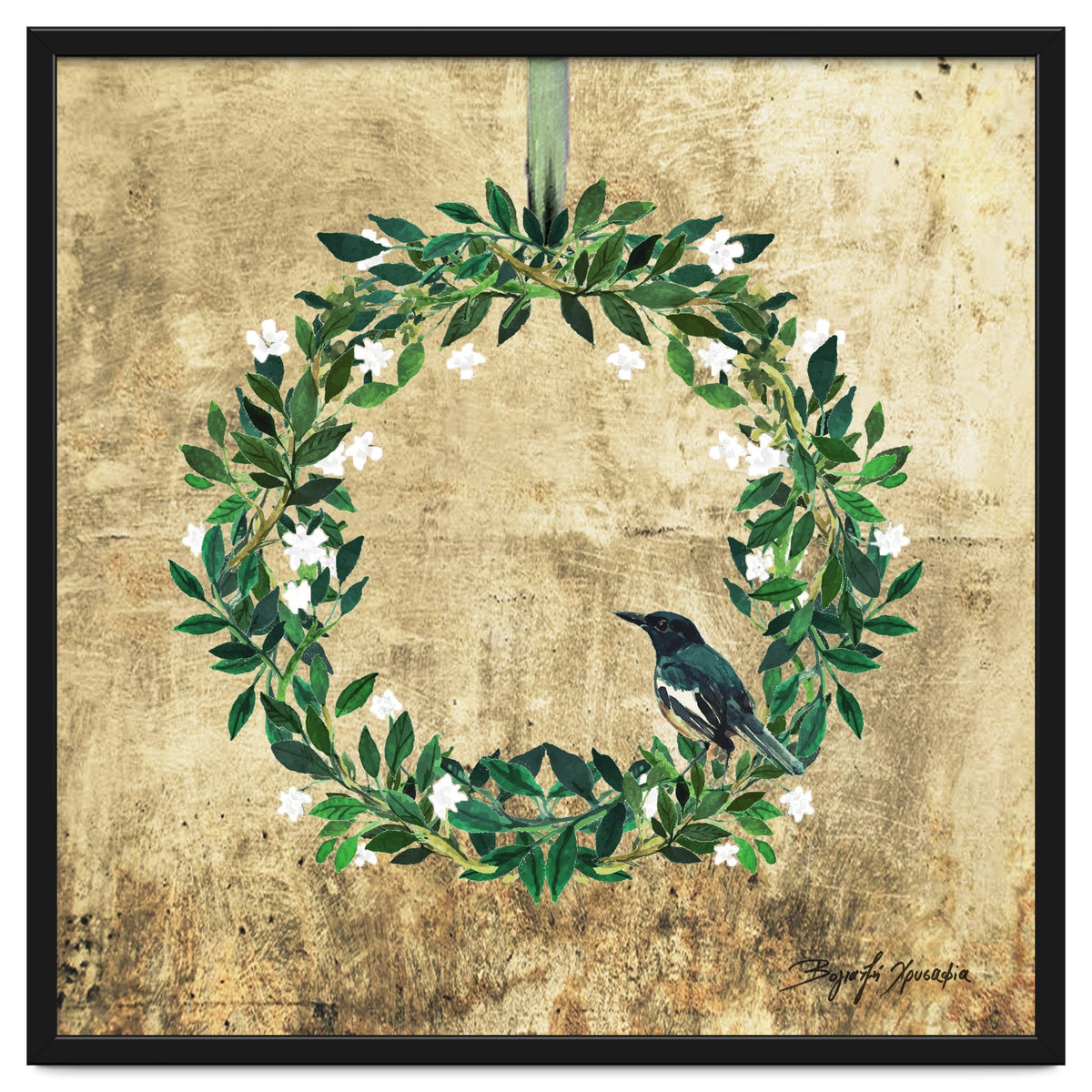 Wreath #White Flowers & Bird #Royal collection