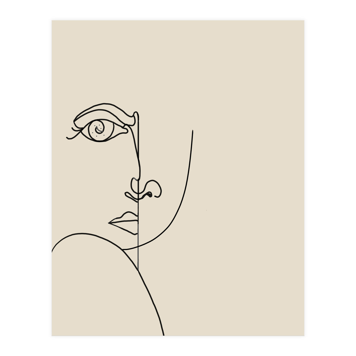 Looking Back : Moon Eyes, Abstract Face Line Art, Minimal Drawing Sketch People Scandinavian Neutral (Print Only)