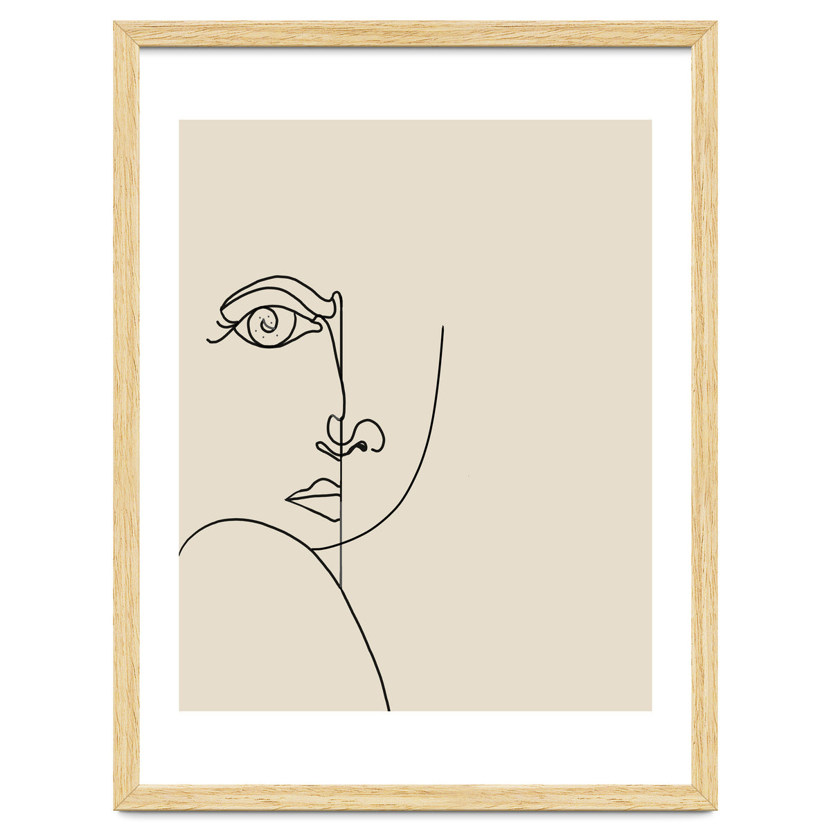 Looking Back : Moon Eyes, Abstract Face Line Art, Minimal Drawing Sketch People Scandinavian Neutral