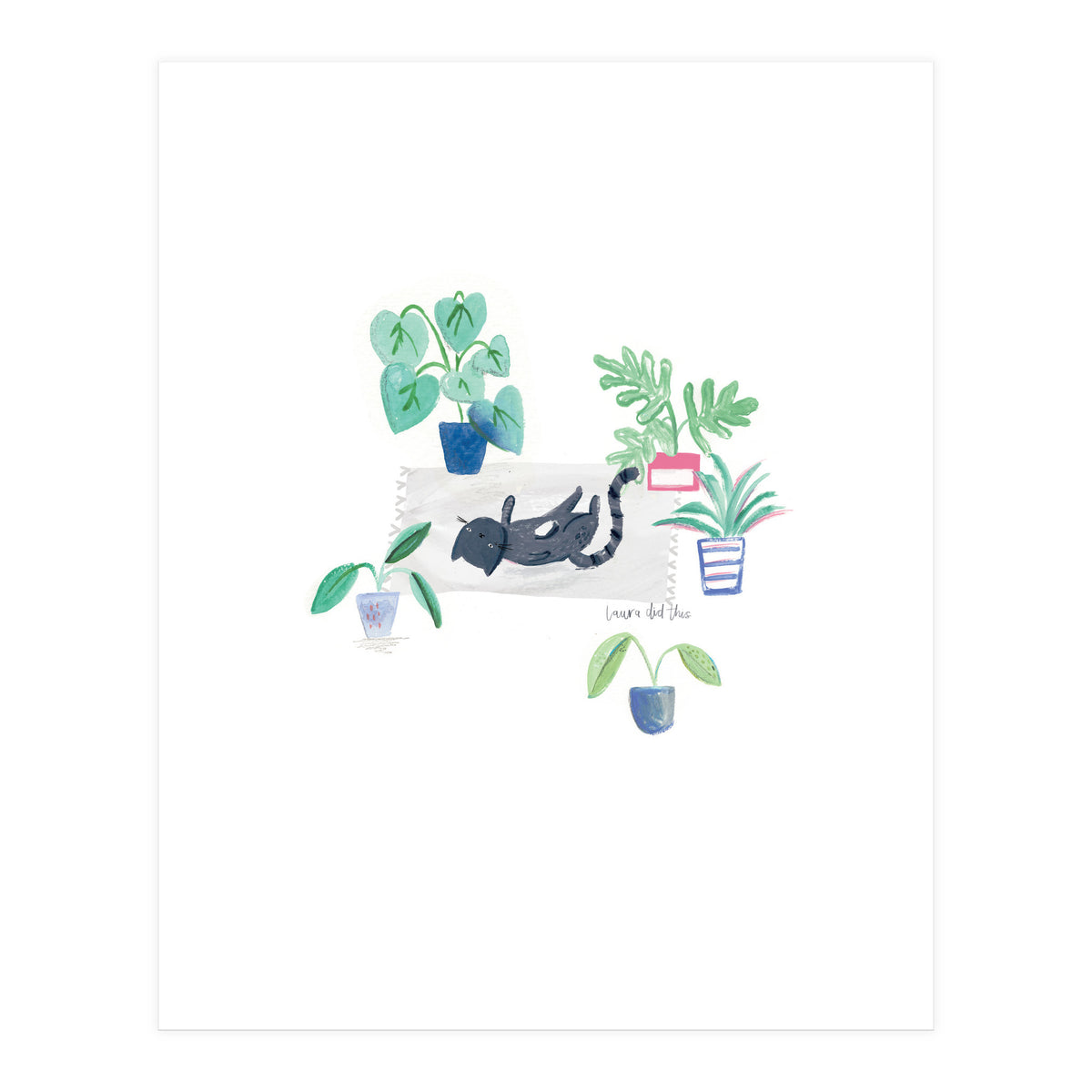 Black Cat And House Plants (Print Only)