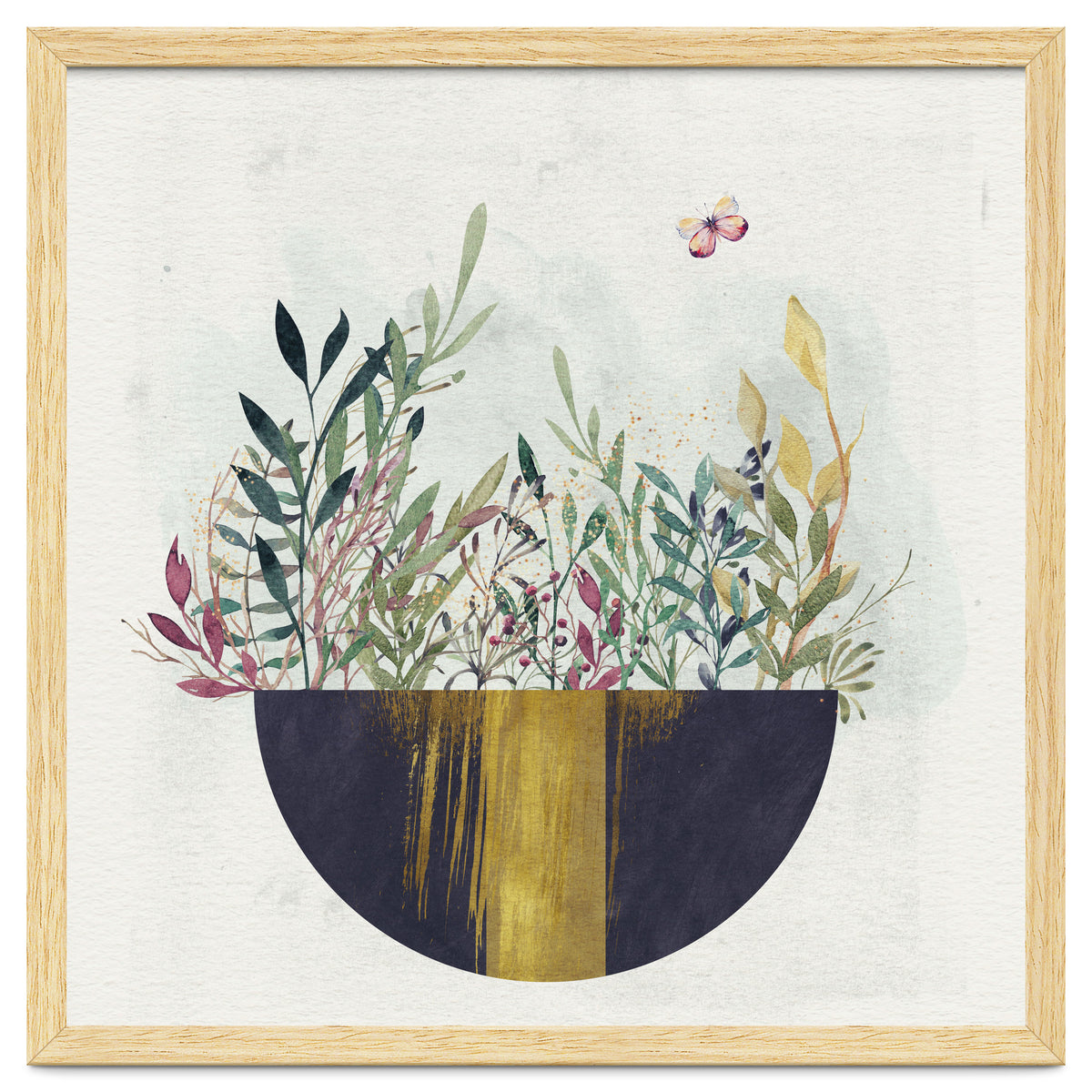 Flowers and leaves in a simple basket