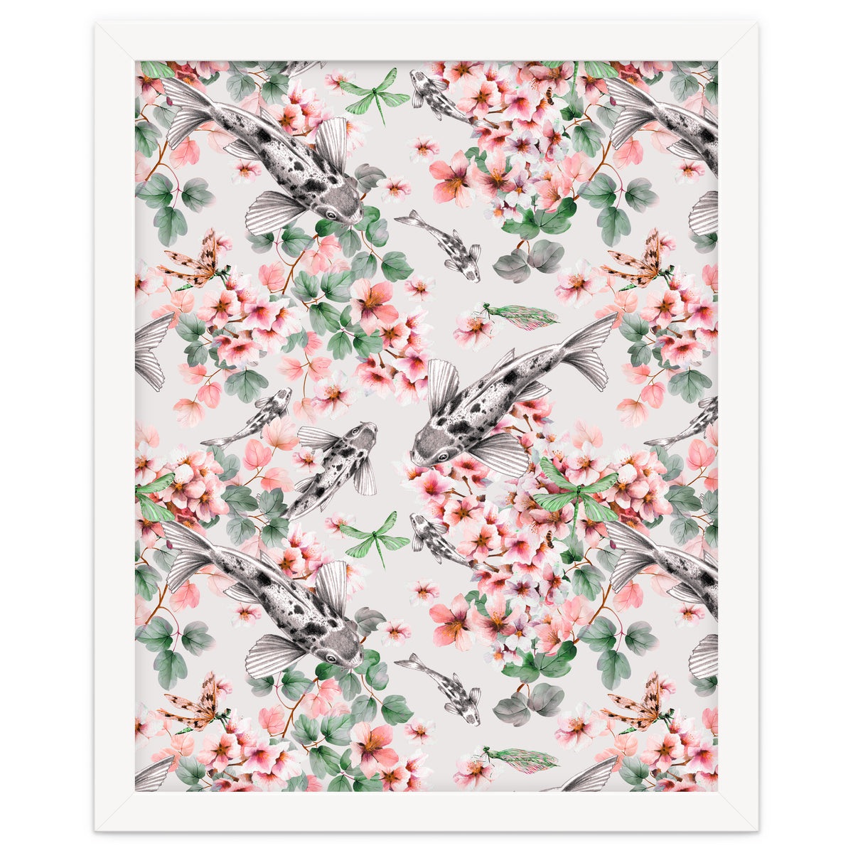 Asian fish among flowers