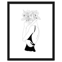 Line Drawing Girl with Flowers