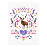 Floral Stag | Pink And Blue (Print Only)