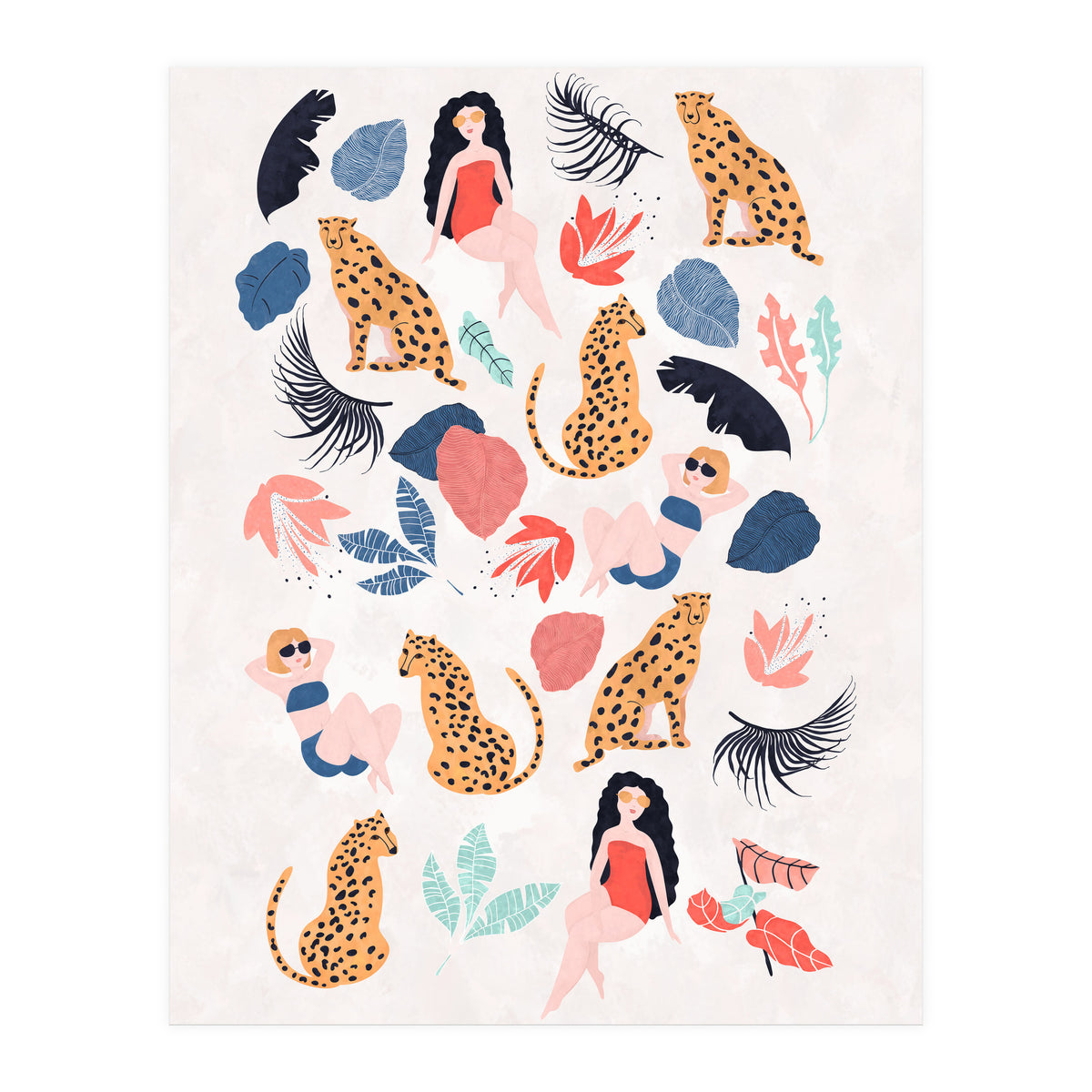 Tropical Girls And Cheetah (Print Only)