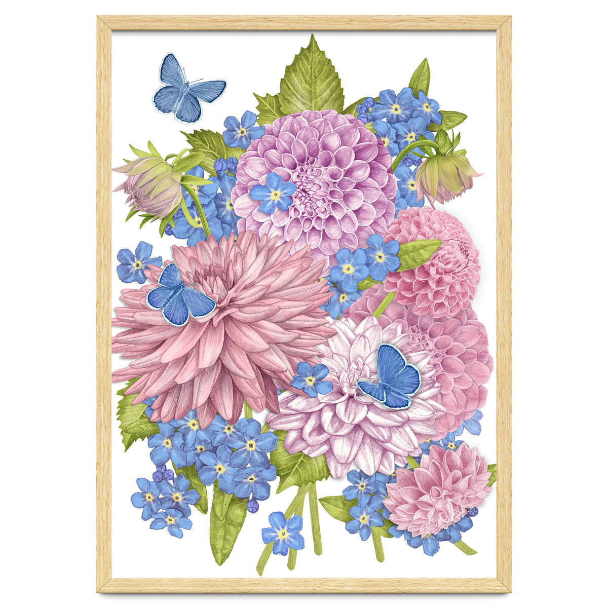 Pink Flowers and Butterflies