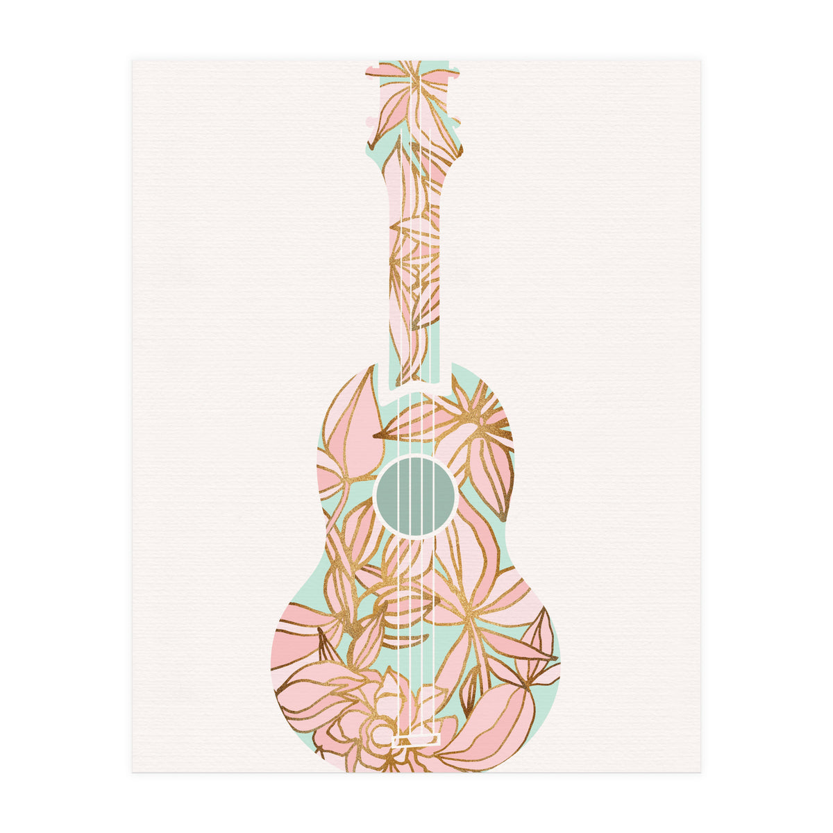 Aqua and Pink Floral Ukulele (Print Only)