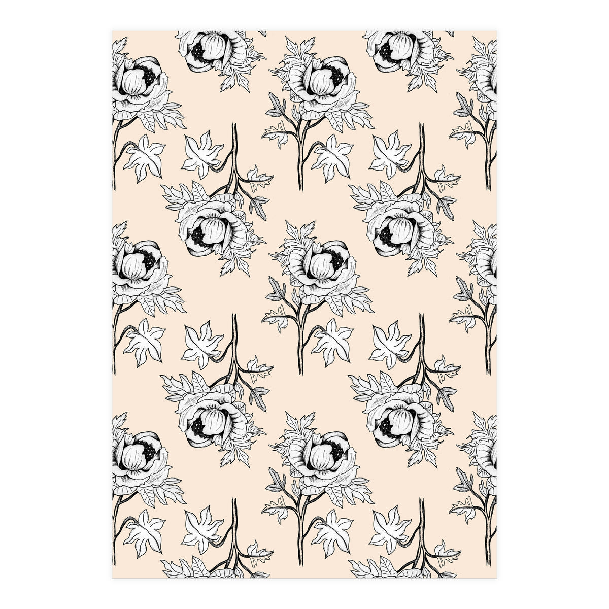 Drawing pattern of roses to pencil on beige (Print Only)