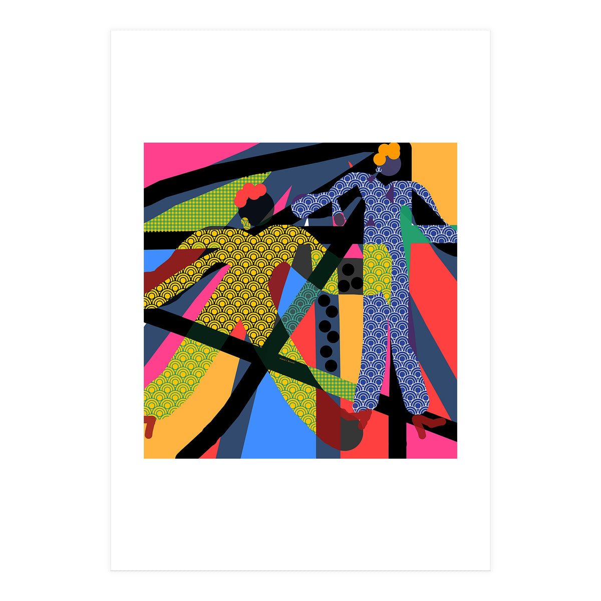 LADIES WEARING YELLOW AND BLUE PATTERNS (Print Only)