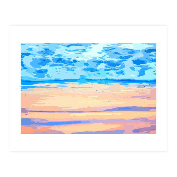 Sunset On The Shore | Beach Pastel Scenic Nature | Sea Ocean Landscape Painting (Print Only)