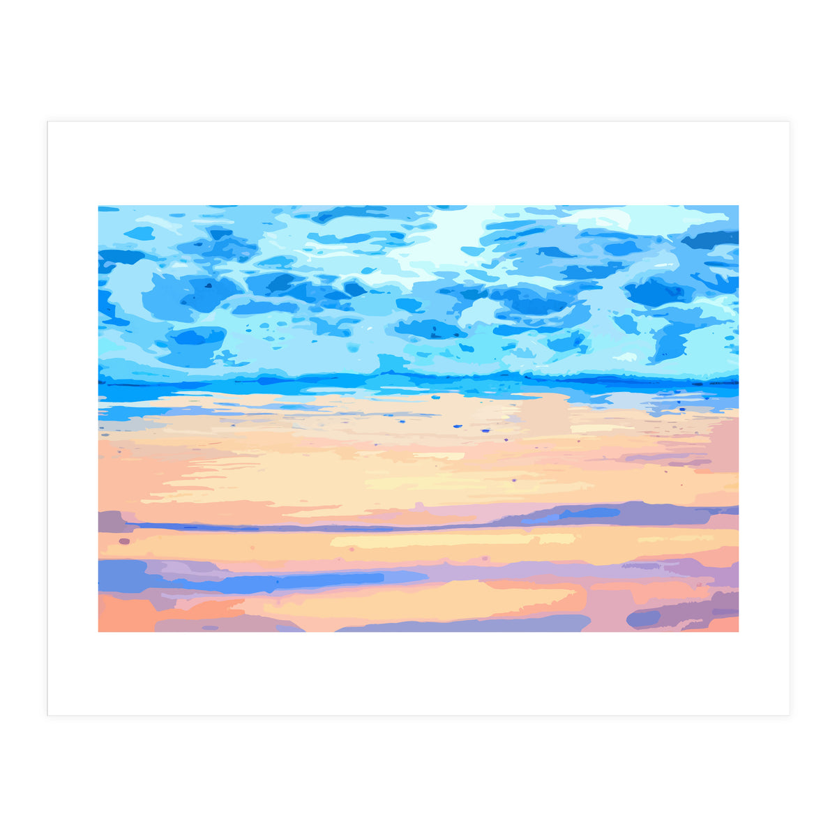 Sunset On The Shore | Beach Pastel Scenic Nature | Sea Ocean Landscape Painting (Print Only)