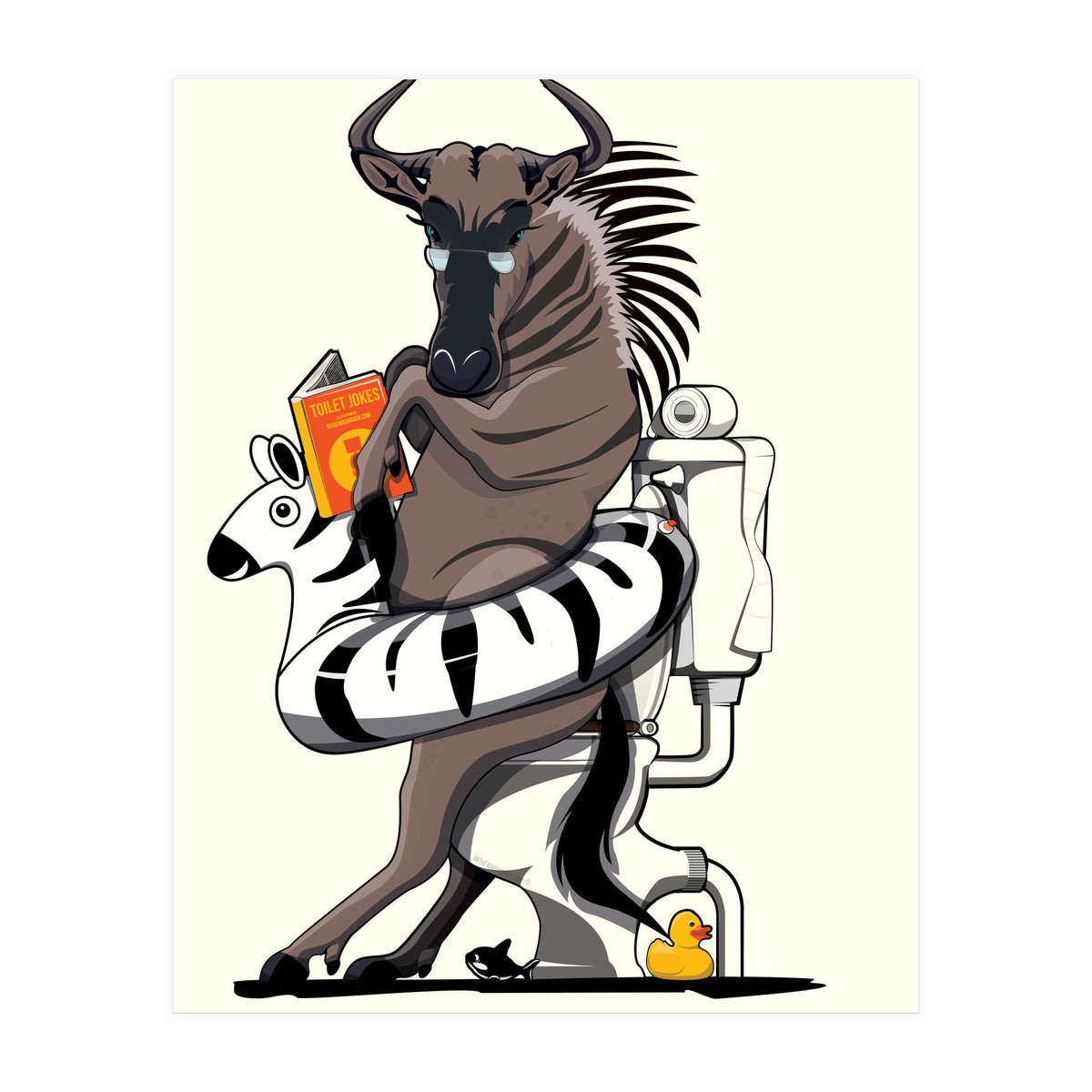 Wildebeest on the toilet, Funny Bathroom Humour (Print Only)