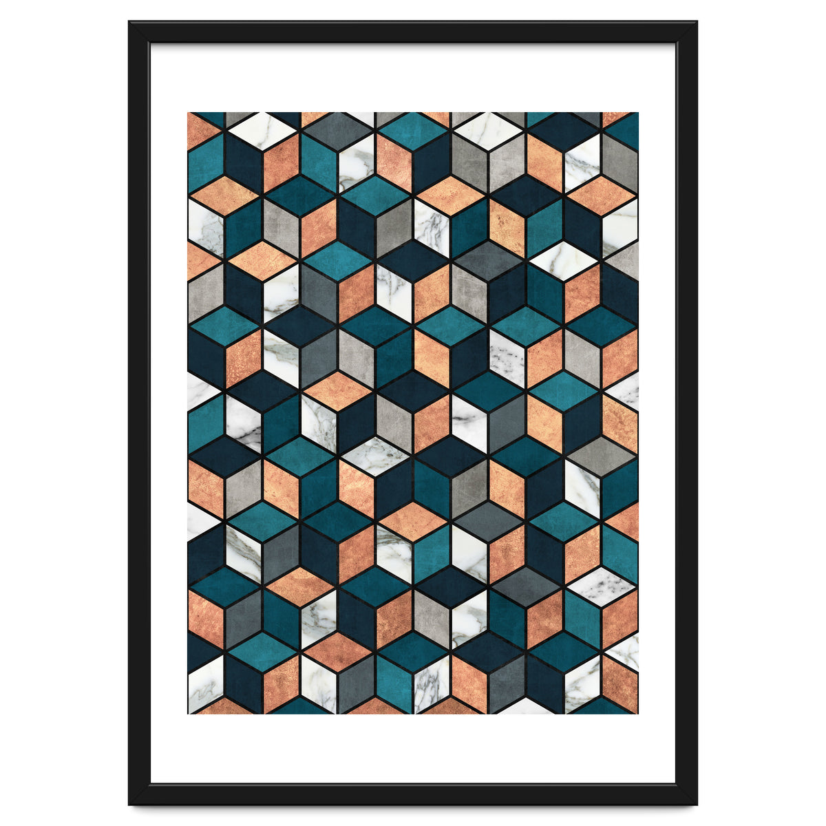 Copper, Marble and Concrete Cubes with Blue