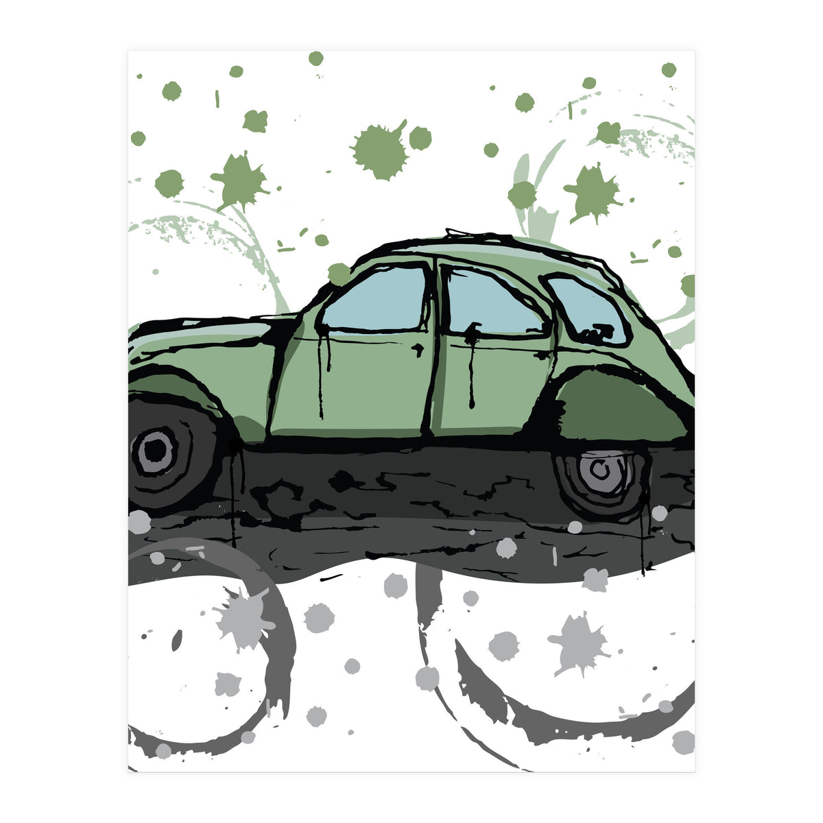 Green car sketch (Print Only)