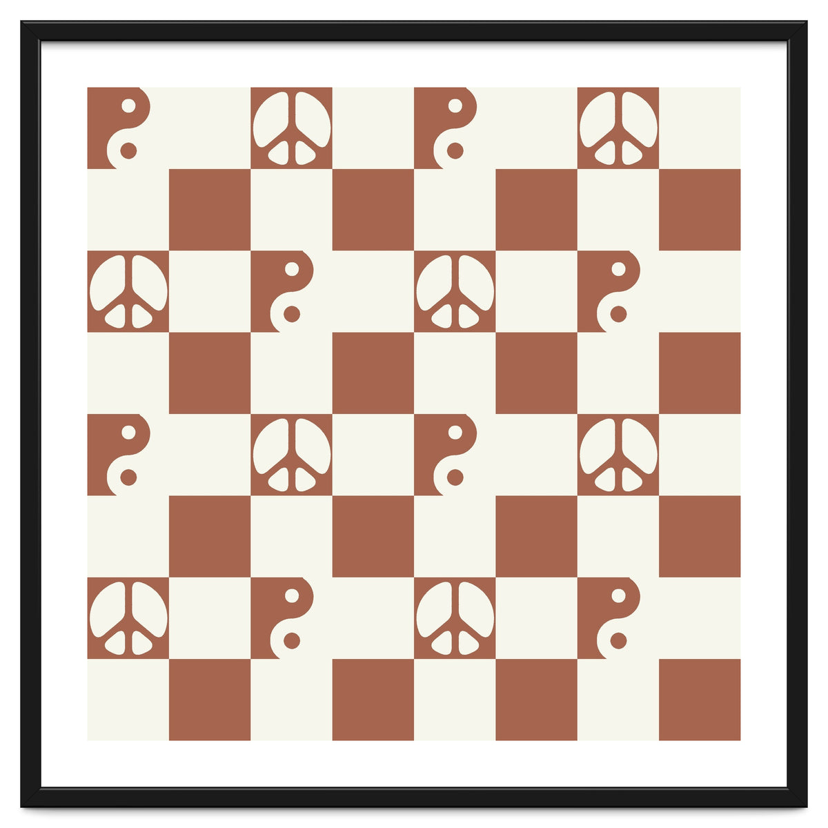 Checkered Peace Symbol & Yin Yang Pattern \\ Beige & Brown Color Palette