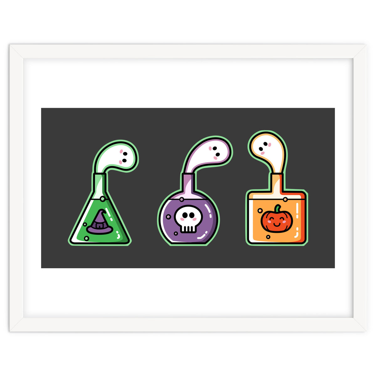 Kawaii Cute Halloween Potions - witches hat, skull, pumpkin, ghosts