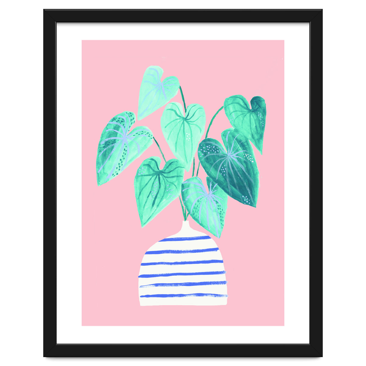 minimal house plant painting in stripy vase