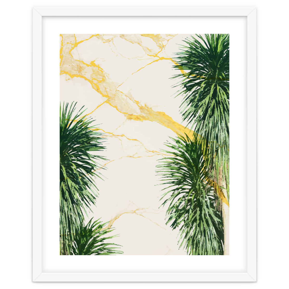 Gold marble texture with palm tree