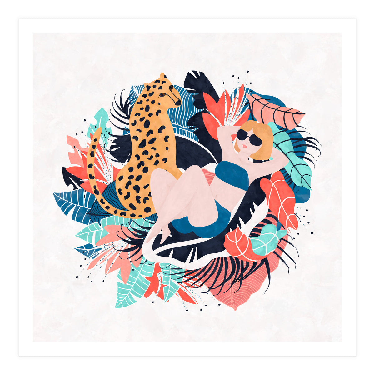 Yellow Hair Tropical Girl With Cheetah (Print Only)