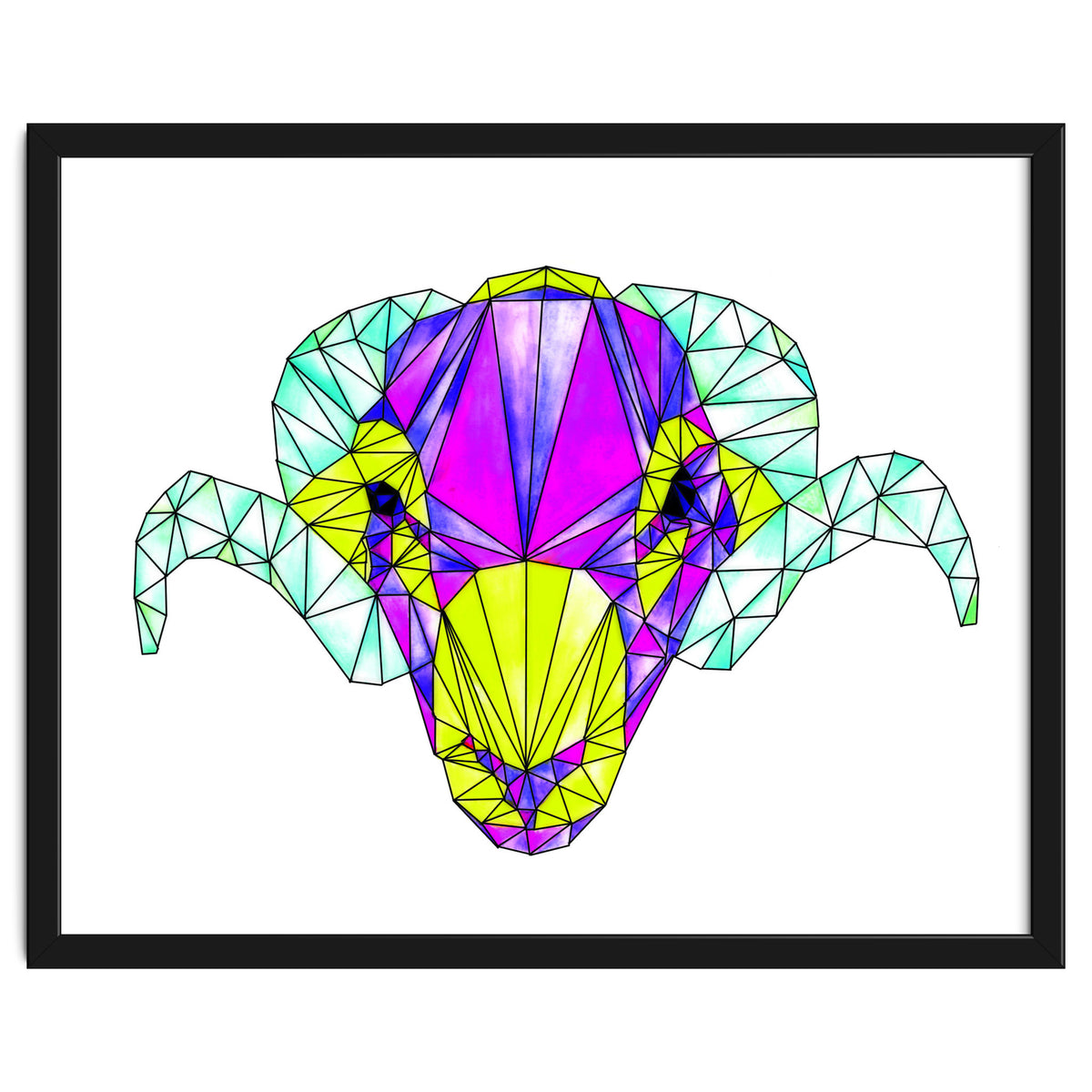 Colourful Geometric Swaledale Sheep Tup with Black Lines