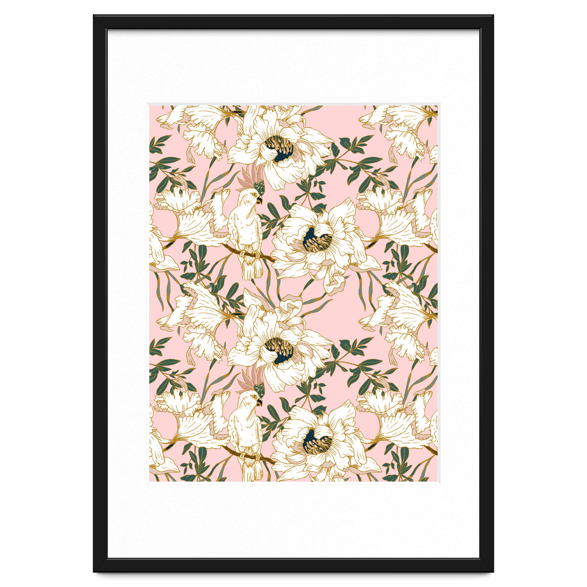 Exotic birds on flowers