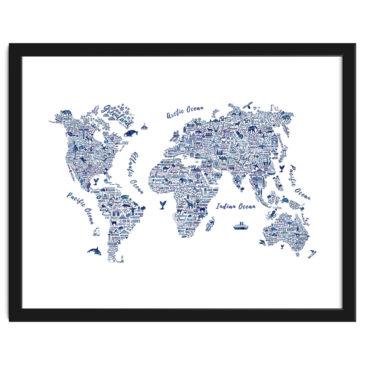 Watercolor World Map in Blue
