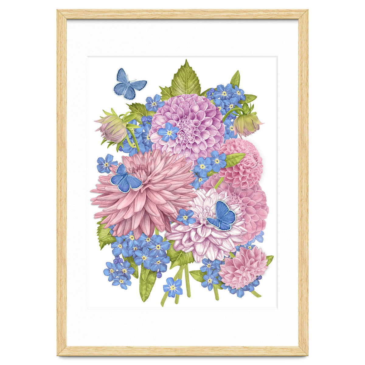 Pink Flowers and Butterflies