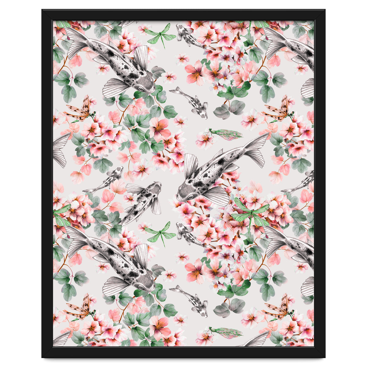 Asian fish among flowers