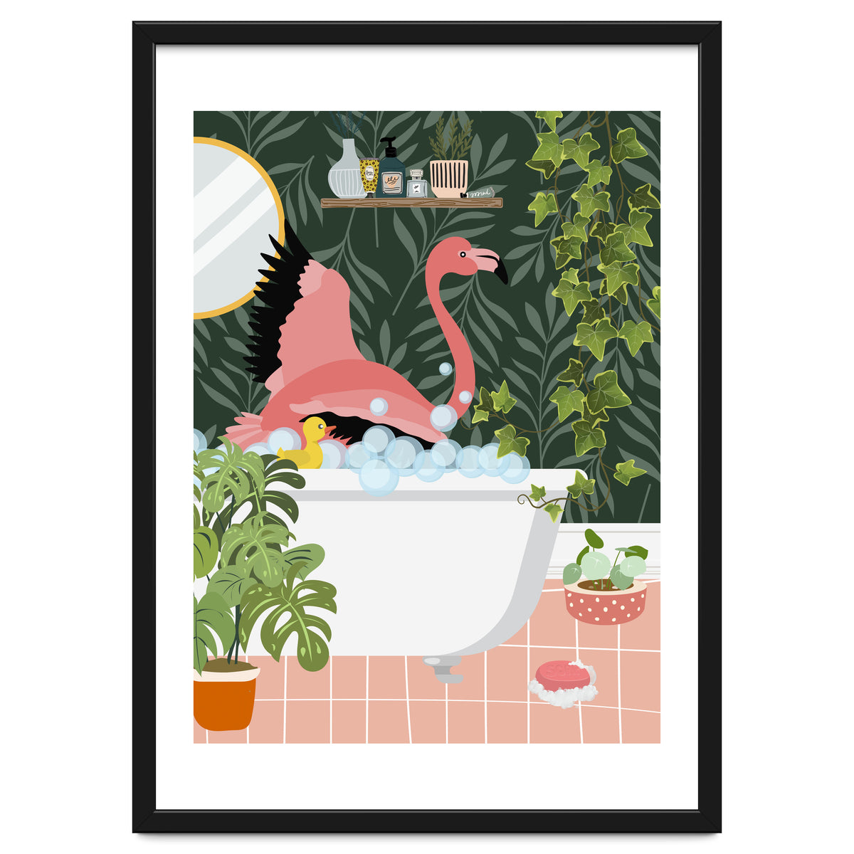 Flamingo Taking a Bubble Bath