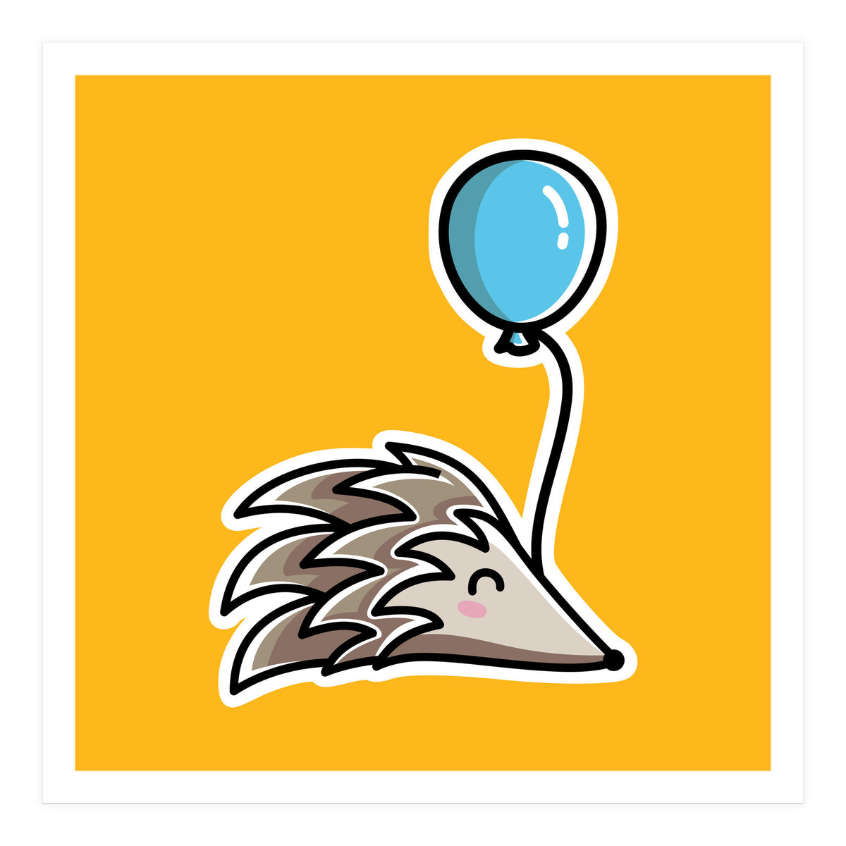 Kawaii Cute Hedgehog With Balloon (Print Only)