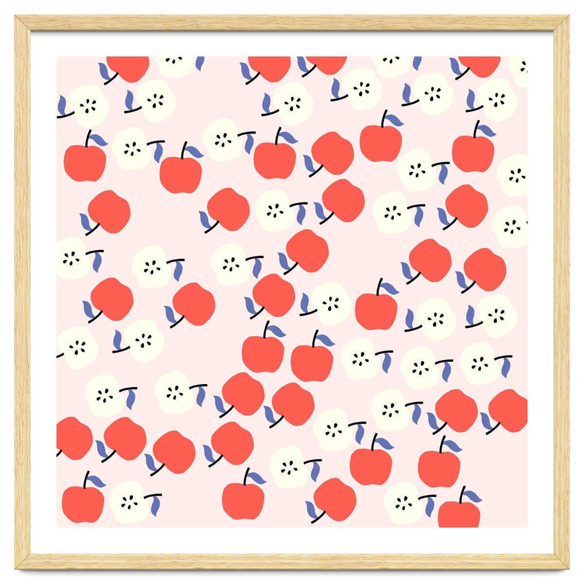 Cute Red Apples Pattern on Pink Background