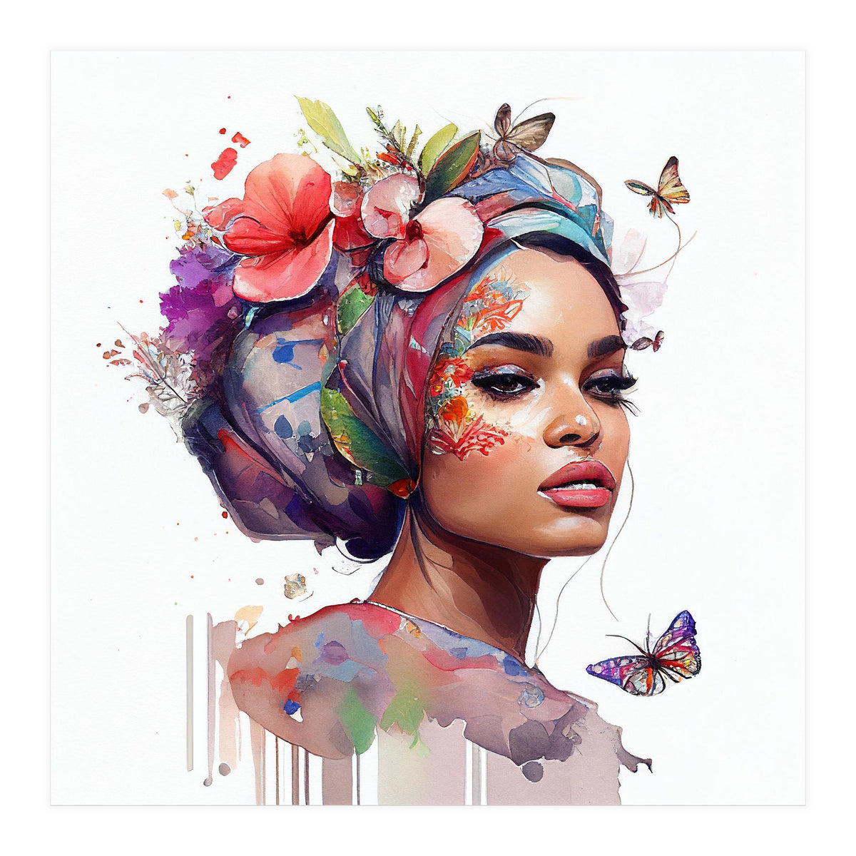 Watercolor Floral Arabian Woman #7 (Print Only)