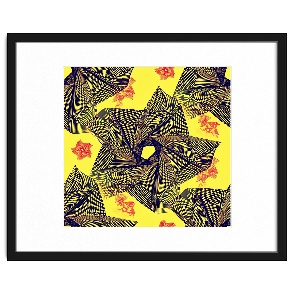 Black flowers on yellow background.