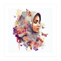 Watercolor Floral Muslim Arabian Woman #6 (Print Only)