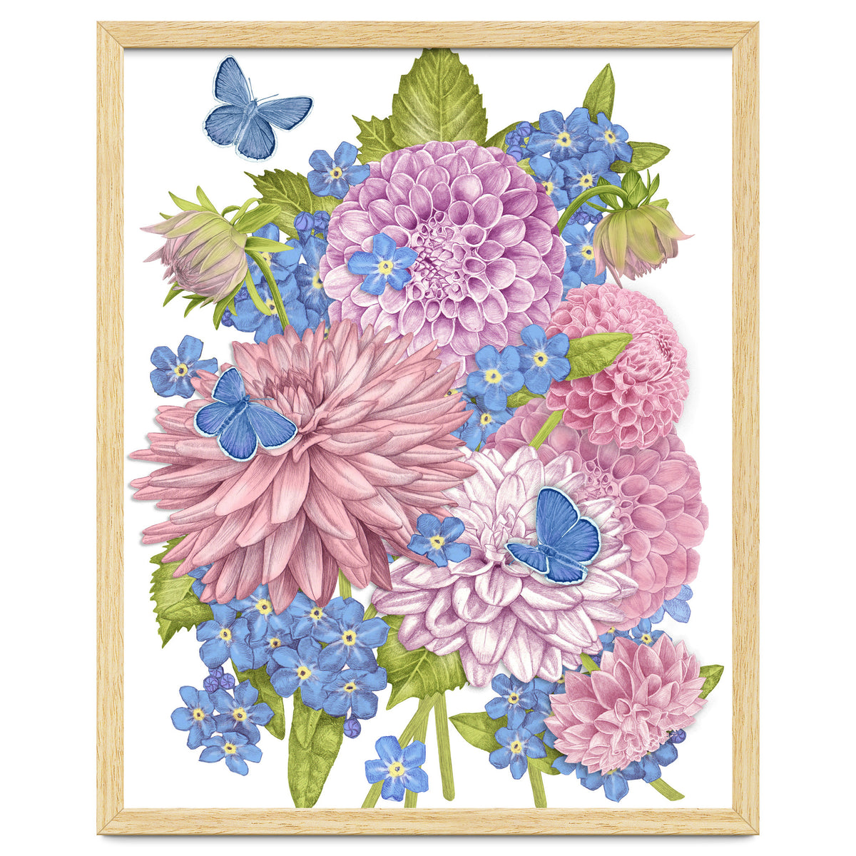 Pink Flowers and Butterflies